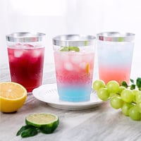 AUTOWNLUX 50 db ezüst peremű műanyag pohár 360 ml party esküvő születésnap 5