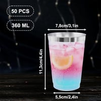 AUTOWNLUX 50 db ezüst peremű műanyag pohár 360 ml party esküvő születésnap 2