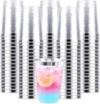 AUTOWNLUX 50 db ezüst peremű műanyag pohár 360 ml party esküvő születésnap 1