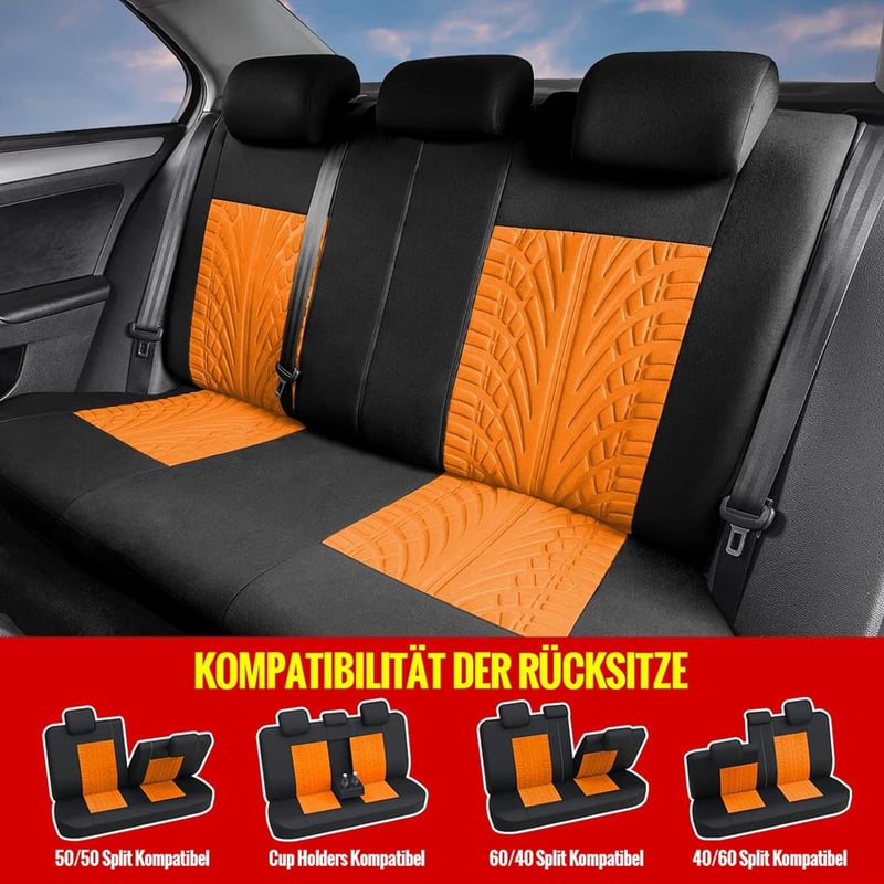 AUTOYOUTH Autóülés Huzat Univerzális Teljes Szett Narancssárga Védelem