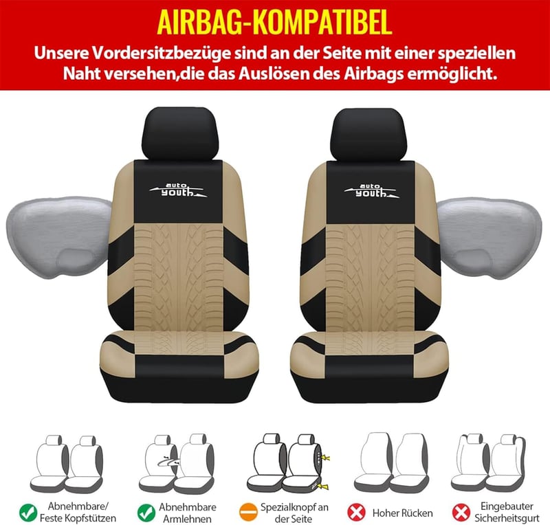 AUTOYOUTH Univerzális Autóülés Huzat Komplett Szett Beige Ülésprotektálás - Full set, beige