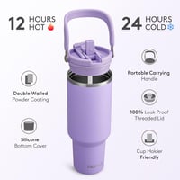 Autsel 1200ml Termobögre Fogantyúval - Dupla Falú Rozsdamentes Acél Hőszigetelő Pohár Szívószállal - BPA-mentes Vákuumszigetelt Utazó Bögre  2