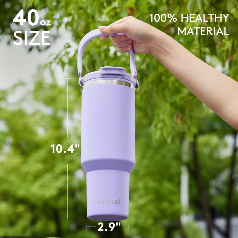 Autsel 1200ml Termobögre Fogantyúval - Dupla Falú Rozsdamentes Acél Hőszigetelő Pohár Szívószállal - BPA-mentes Vákuumszigetelt Utazó Bögre 