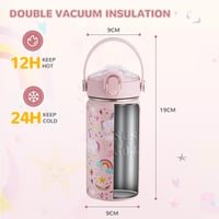 Autsel 420ml Gyerek Termosz Palack Szívószállal, Rozsdamentes Acél Ivópalack Lányoknak Fiúknak 4