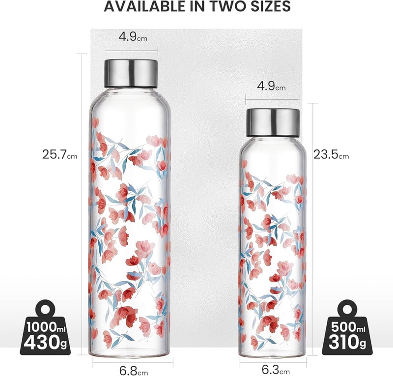 Autsel 500 ml Boroszilikát Üveg Kulacs Neoprén Védőtokkal - Rózsaszín Hőszigetelt Cseppmentes Palack Sportoláshoz, Kültéri Tevékenységekhez