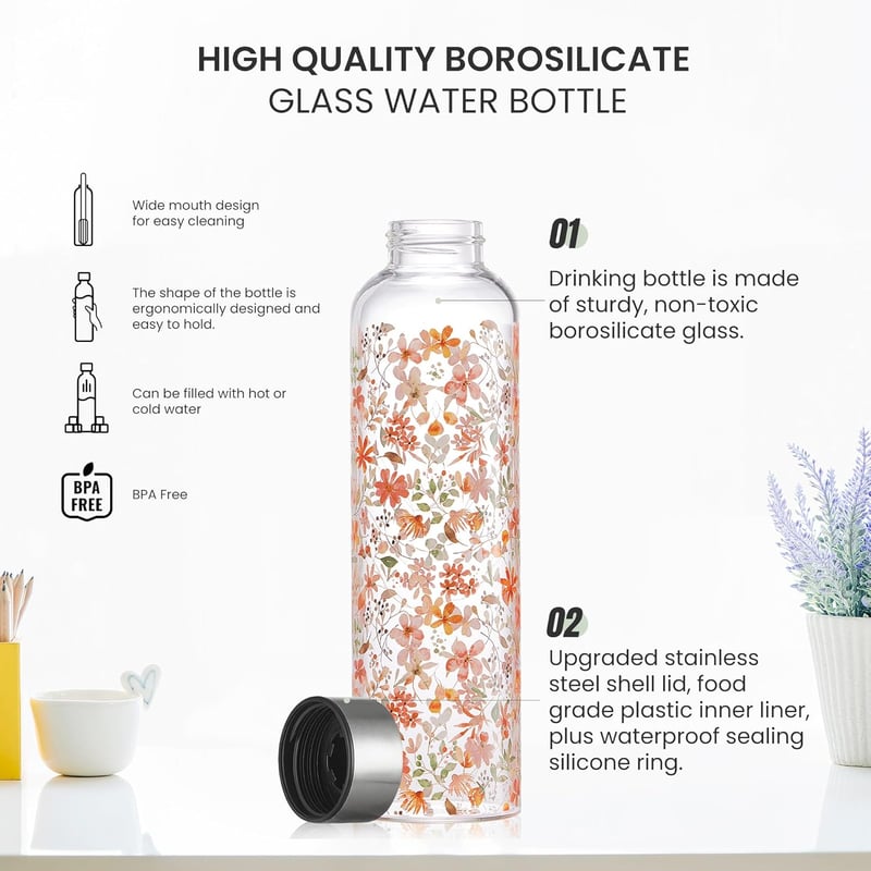 Autsel 500 ml Boroszilikát Üveg Sportpalack Neoprén Hüvellyel és Szorítómentes Fedéllel