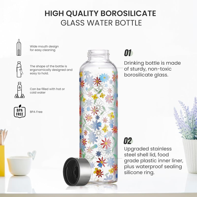 Autsel 500ml Boroszilikát Üveg Ivópalack Neoprén Hüvellyel és Tetővel