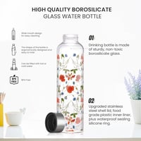 Autsel Boros Üveg Kulacs 1L - Piros Virágmintás Hőszigetelő Neoprén Huzattal - Szivárgásmentes Boroszilikát Üveg Palack Sportoláshoz, Irodáb 3