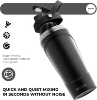 Autsel Rozsdamentes Acél Protein Shaker 750ml - Hőszigetelt Fitness Keverőpalack Keverőgolyóval, BPA-mentes, Fekete, Hidegen Tartó 2