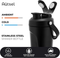 Autsel Rozsdamentes Acél Protein Shaker 750ml - Hőszigetelt Fitness Keverőpalack Keverőgolyóval, BPA-mentes, Fekete, Hidegen Tartó 4