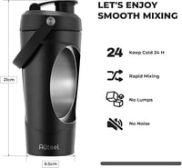 Autsel Rozsdamentes Acél Protein Shaker 750ml - Hőszigetelt Fitness Keverőpalack Keverőgolyóval, BPA-mentes, Fekete, Hidegen Tartó 3
