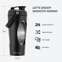 Autsel Rozsdamentes Acél Protein Shaker 750ml - Vákuumszigetelt Edzőpalack Keverőgolyóval, BPA-mentes Fitness Italkeverő, Fekete 4