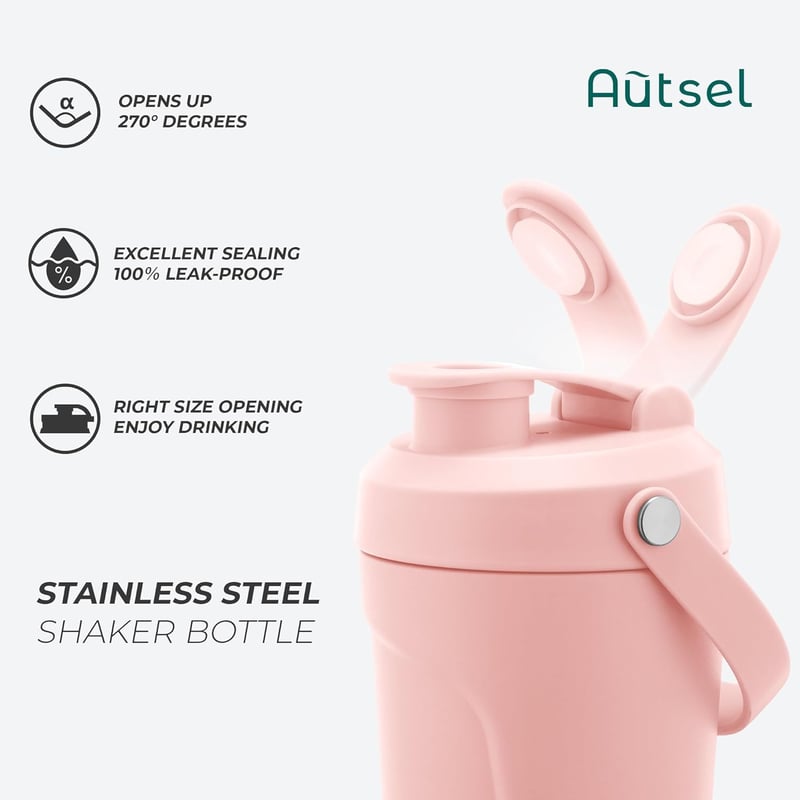 Autsel Shaker Proteine din Oțel Inoxidabil 750ml - Sticlă de Amestec Izolată în Vid cu Bulo de Amestecare, Mixer Băuturi Fitness Fără BPA