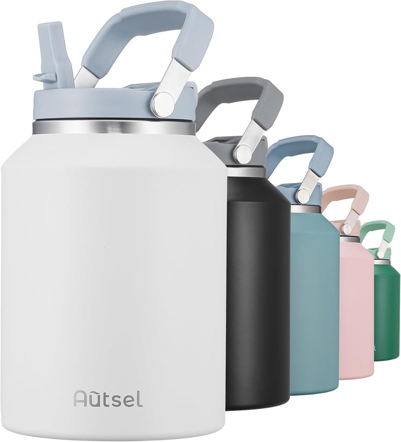 Autsel Rozsdamentes Acél Termosz 2L Fogantyúval - Dupla Falú Hőszigetelt Kulacs, Cseppmentes Ivópalack Túrázáshoz, Sportoláshoz