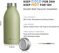 Autsel Rozsdamentes Acél Termosz 350ml - Dupla Falú Hőszigetelő Kulacs Hideg-Meleg Italokhoz - Zöld Utazó Palack Irodába, Sporthoz, Kempinge 2
