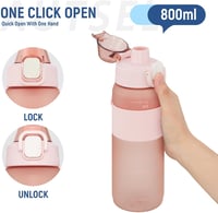 Autsel Sportkulacs 800ml - Szivárgásmentes Tritan Műanyag BPA-mentes Ivópalack Mérőskálával, 1 Kattintásos Nyitással Futáshoz, Edzéshez, Isk 3