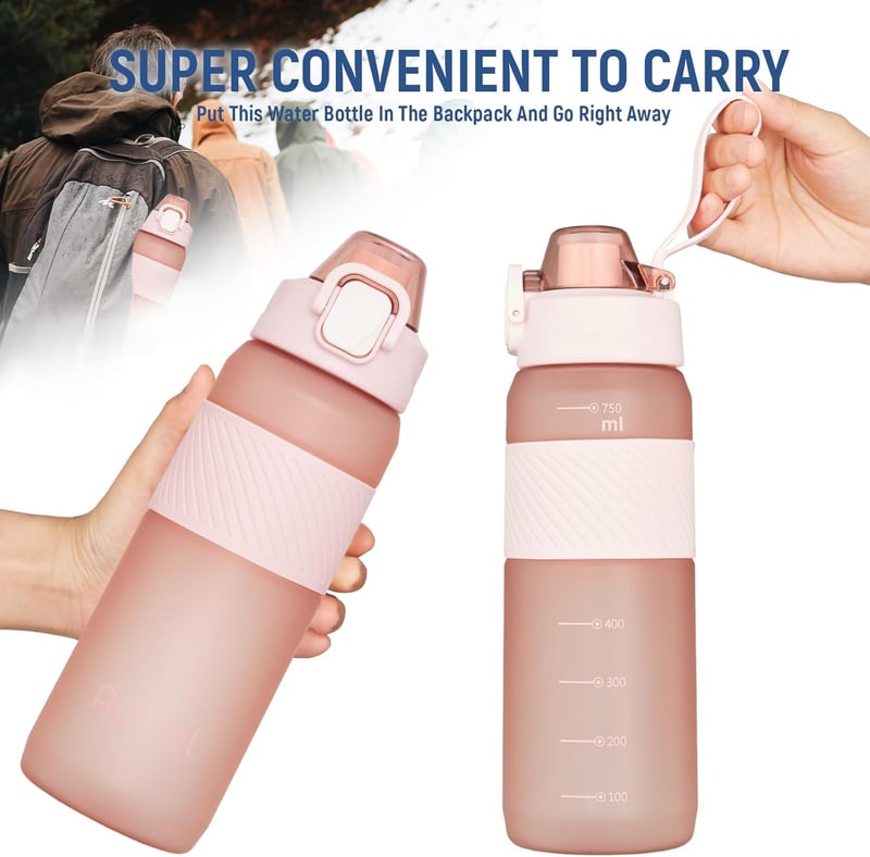 Autsel Sportkulacs 800ml - Szivárgásmentes Tritan Műanyag BPA-mentes Ivópalack Mérőskálával, 1 Kattintásos Nyitással Futáshoz, Edzéshez, Isk