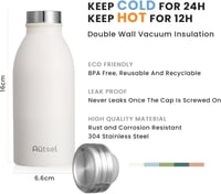 Autsel Termosz Kulacs 350ml - Rozsdamentes Acél Hőszigetelt Palack Hideg-Meleg Italokhoz, Szívószálas Dupla Falú Cseppmentes Dizájn, Krémszí 2