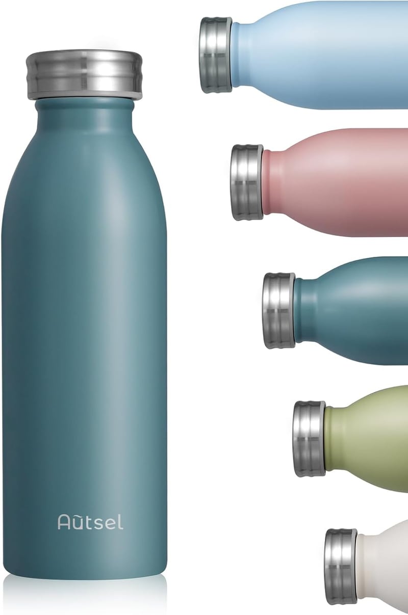 Autsel Termosz Kulacs 500ml - Rozsdamentes Acél Hőszigetelt Palack Hideg-Meleg Italokhoz, Kék, Szívószálas, Szivárgásmentes, Irodai, Sport, 