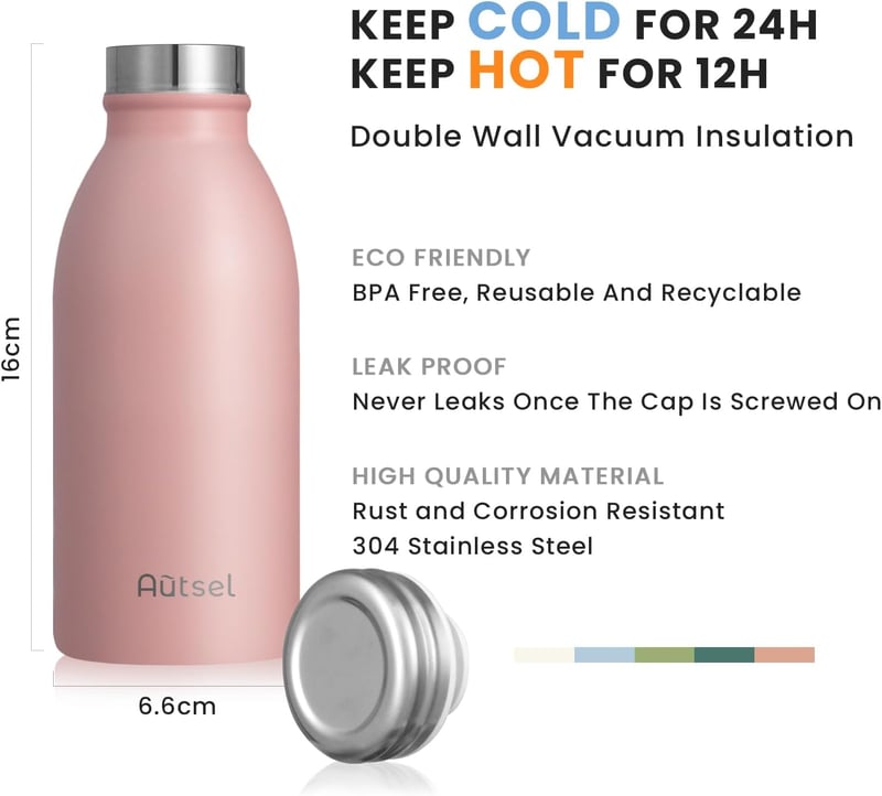 Autsel Termosz Rozsdamentes Acél 350ml Hideg-Meleg Italokhoz Rózsaszín