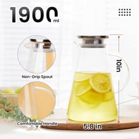 Autsel Üveg Kancsó 1,9 Liter - Boroszilikát Üveg Teáskanna Rozsdamentes Acél Szűrőfedéllel - Hőálló Vízkancsó Gyümölcsökhöz, Teához 4