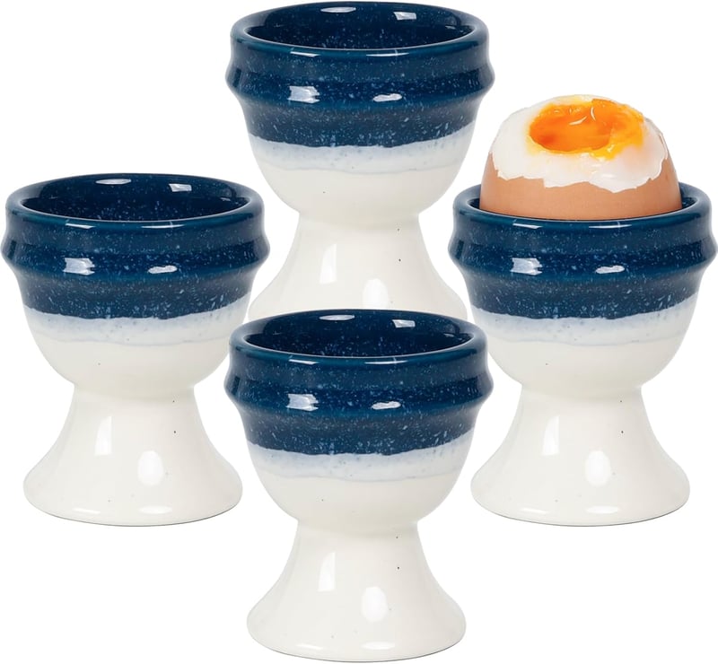 Autumnlife 4 részes porcelán tojástartó szett, kék tojásos pohár