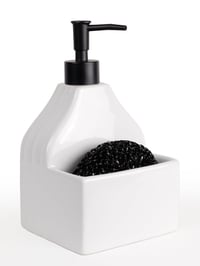 Keramický dávkovač na mydlo Autumnlife s držiakom na špongiu, 450 ml, biely, 2 v 1, plniteľná pumpa na tekuté mydlo do kuchynského drezu a kúpeľne 1