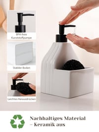 Keramický dávkovač na mydlo Autumnlife s držiakom na špongiu, 450 ml, biely, 2 v 1, plniteľná pumpa na tekuté mydlo do kuchynského drezu a kúpeľne 5