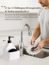 Keramický dávkovač na mydlo Autumnlife s držiakom na špongiu, 450 ml, biely, 2 v 1, plniteľná pumpa na tekuté mydlo do kuchynského drezu a kúpeľne 4