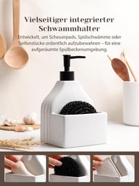 Keramický dávkovač na mydlo Autumnlife s držiakom na špongiu, 450 ml, biely, 2 v 1, plniteľná pumpa na tekuté mydlo do kuchynského drezu a kúpeľne 3