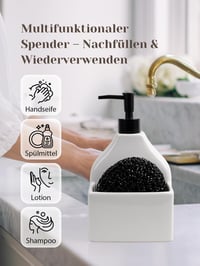 Keramický dávkovač na mydlo Autumnlife s držiakom na špongiu, 450 ml, biely, 2 v 1, plniteľná pumpa na tekuté mydlo do kuchynského drezu a kúpeľne 7