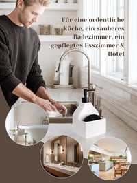 Keramický dávkovač na mydlo Autumnlife s držiakom na špongiu, 450 ml, biely, 2 v 1, plniteľná pumpa na tekuté mydlo do kuchynského drezu a kúpeľne 6