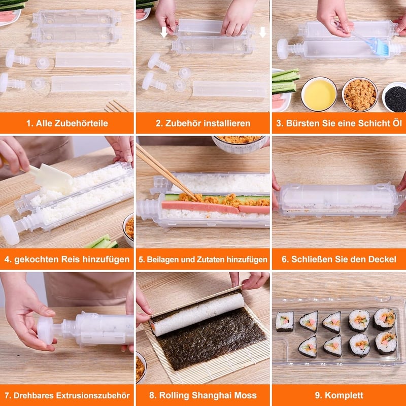 Aututer Sushi Készítő Szett 3 Formával Bambusz Szőnyeggel és Pálcikákkal