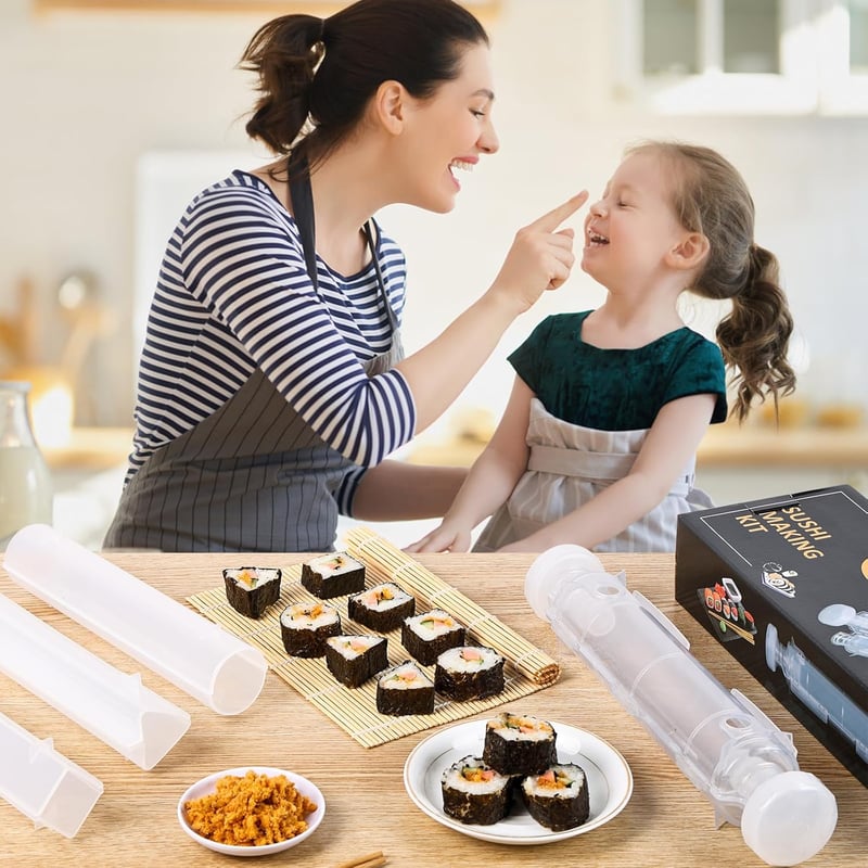 Aututer Sushi Készítő Szett 3 Formával Bambusz Szőnyeggel és Pálcikákkal