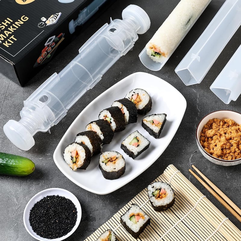 Aututer Sushi Készítő Szett 3 Formával Bambusz Szőnyeggel és Pálcikákkal