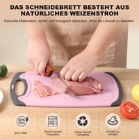 Sada 3 krájacích dosiek Aututer, pšeničná slama, kuchynské krájacie dosky bez BPA, s drážkou na šťavu, protišmykové, vhodné do umývačky riadu, s otvorom na zavesenie, béžová, zelená, ružová 4