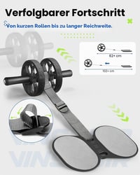 Auvstar Rolă pentru Abdomen Fitness cu Bandă de Rezistență și Mânere Antiderapante, Set Rolă Abdominală cu Auto-rulare și Genunchieră, Gri 4