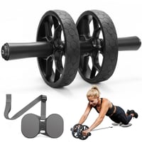 Auvstar Rolă pentru Abdomen Fitness cu Bandă de Rezistență și Mânere Antiderapante, Set Rolă Abdominală cu Auto-rulare și Genunchieră, Gri 1