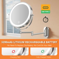 Auxmir nástenné kozmetické zrkadlo s osvetlením, 30x zväčšenie, 8-palcové, otočné o 360°, s výsuvným ramenom, 3200mAh nabíjateľné, stmievateľné, s pinzetou, do kúpeľne 3