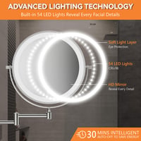 Auxmir nástenné kozmetické zrkadlo s osvetlením, 30x zväčšenie, 8-palcové, otočné o 360°, s výsuvným ramenom, 3200mAh nabíjateľné, stmievateľné, s pinzetou, do kúpeľne 8