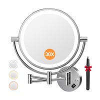 Nástenné kozmetické LED zrkadlo Auxmir s 1x/30x zväčšením, stmievateľné, 3 farby svetla, dotykový spínač, kúpeľňové zrkadlo na líčenie a holenie 1
