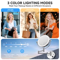 Nástenné kozmetické LED zrkadlo Auxmir s 1x/30x zväčšením, stmievateľné, 3 farby svetla, dotykový spínač, kúpeľňové zrkadlo na líčenie a holenie 3