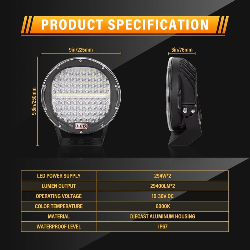 AUXTINGS 2db 23cm 294W LED munkalámpa piros kerek 24000lm vízálló spotlámpa teherautóhoz ATV traktorhoz