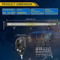 AUXTINGS 40 col 540W 3 sor 7D LED munkalámpa spot és szórt fény kombinált, DC 12V-24V 6000K, fekete UTV off-road 2
