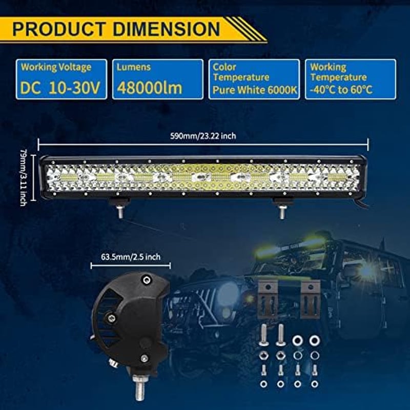 AUXTINGS 58cm 480W LED Munkalámpa Szett - Hármas Fénysávú Kiegészítő Fényszóró Kábelkötegekkel, Terepjárókhoz, Teherautókhoz, IP67 Vízálló, 