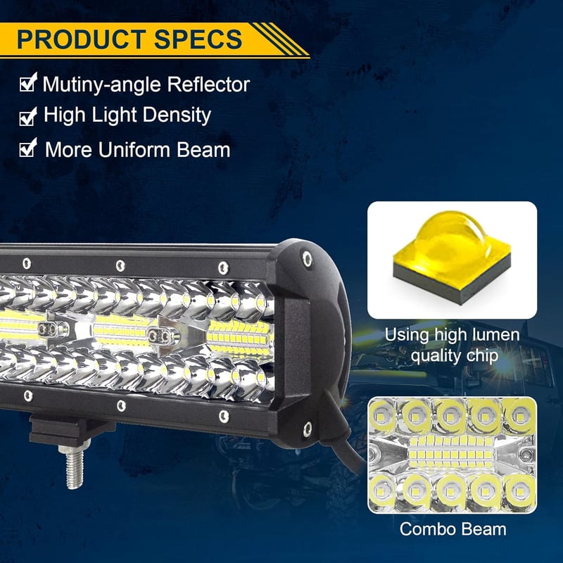AUXTINGS 58cm 480W LED Munkalámpa Szett - Hármas Fénysávú Kiegészítő Fényszóró Kábelkötegekkel, Terepjárókhoz, Teherautókhoz, IP67 Vízálló, 
