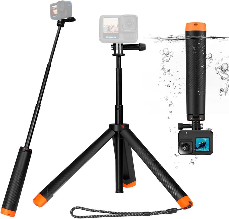 AuyKoo Vízálló Úszó Selfie Bot és Állvány - Kihúzható Monopod GoPro Hero 13-3+, DJI Action 5 Pro, Insta 360 Akciókamerákhoz - Narancs