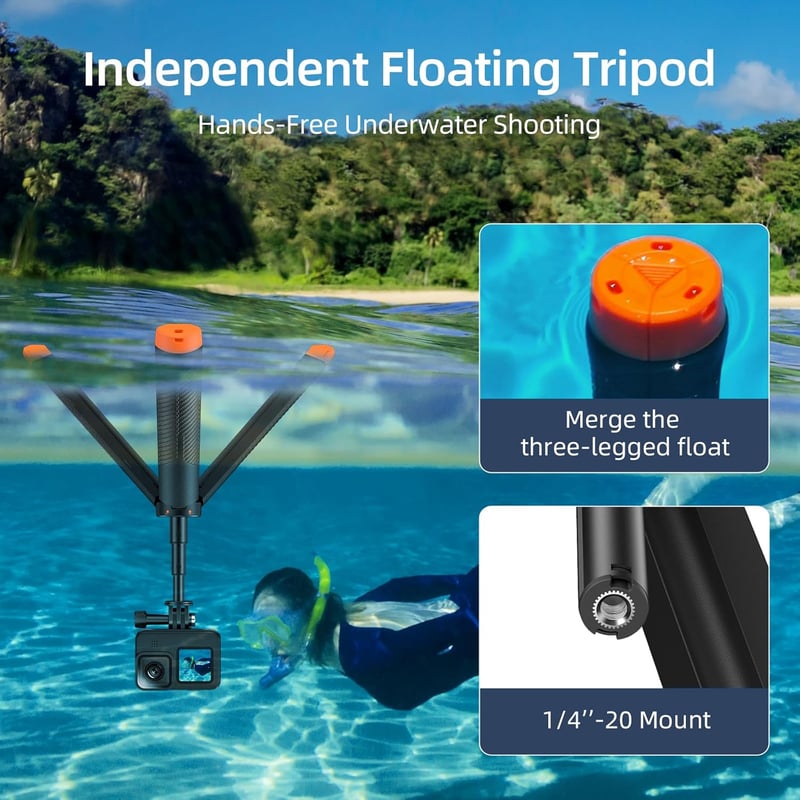 AuyKoo Vízálló Úszó Selfie Bot és Állvány - Kihúzható Monopod GoPro Hero 13-3+, DJI Action 5 Pro, Insta 360 Akciókamerákhoz - Narancs
