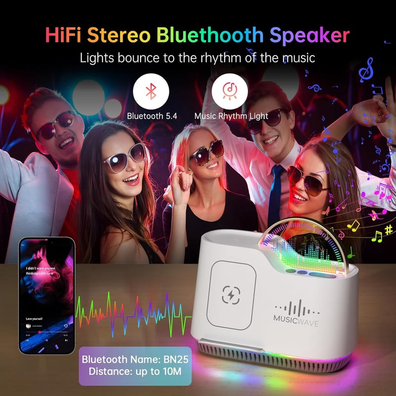 AUYLE Bluetooth hangszóró éjszakai lámpa vezeték nélküli töltővel RGB világítás