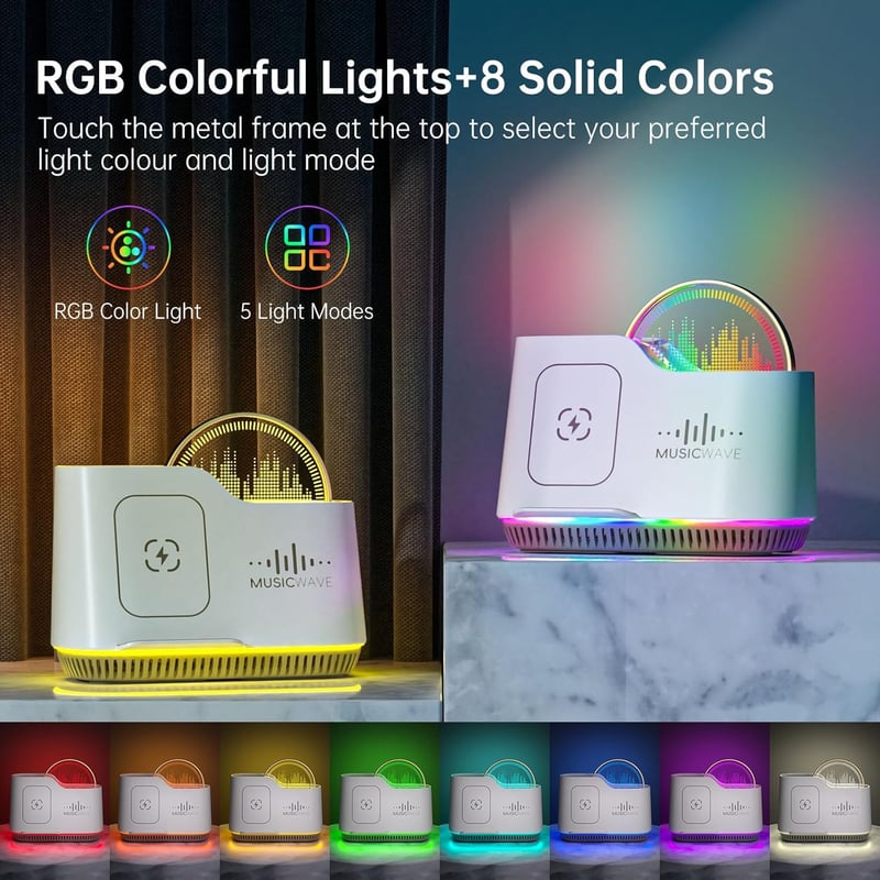 AUYLE Bluetooth hangszóró éjszakai lámpa vezeték nélküli töltővel RGB világítás